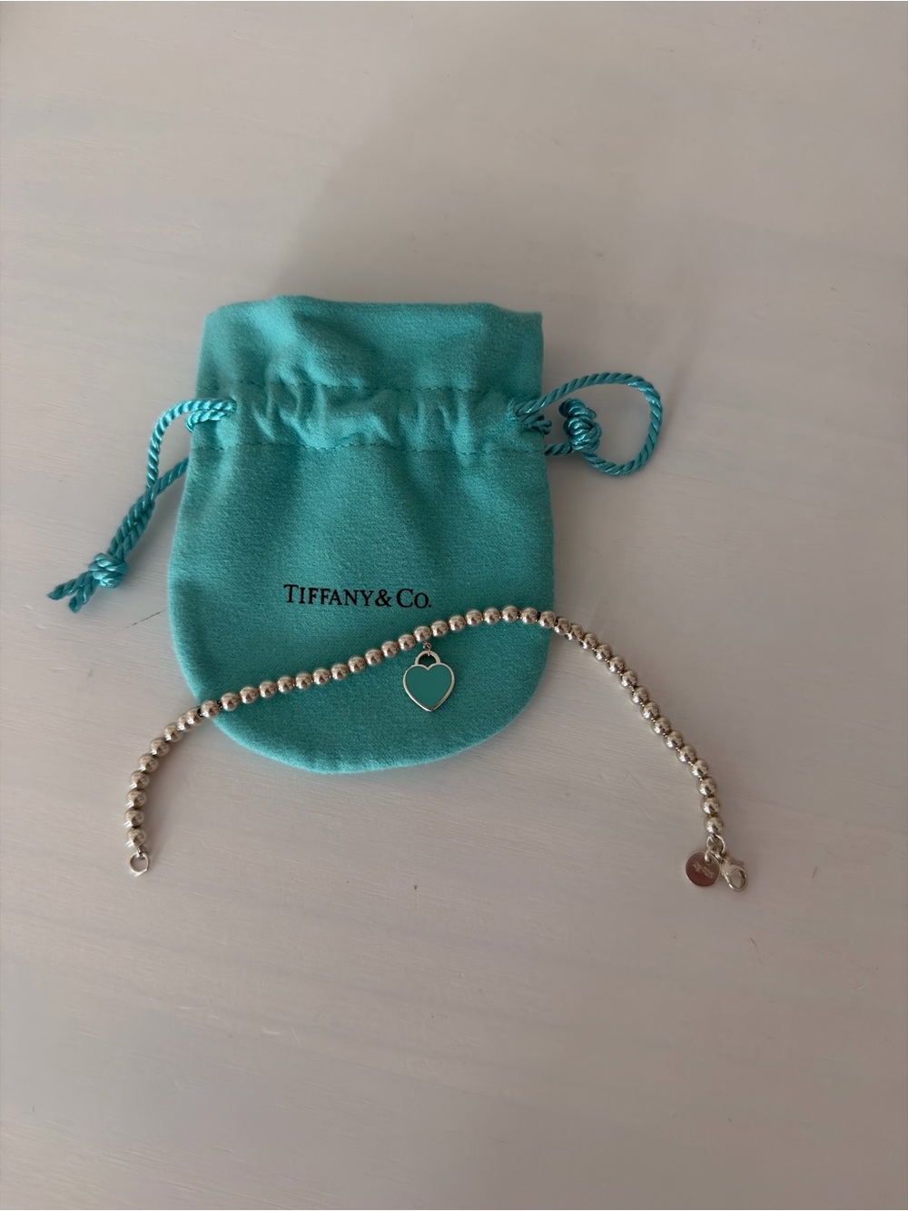 Return to Tiffany® Blue Heart Tag Bead Bracelet in Silver with Diamond
